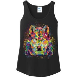 Colorful Wild Wolf Art Pattern Ladies Essential Tank