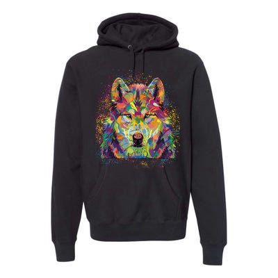 Colorful Wild Wolf Art Pattern Premium Hoodie