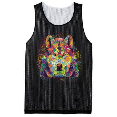 Colorful Wild Wolf Art Pattern Mesh Reversible Basketball Jersey Tank