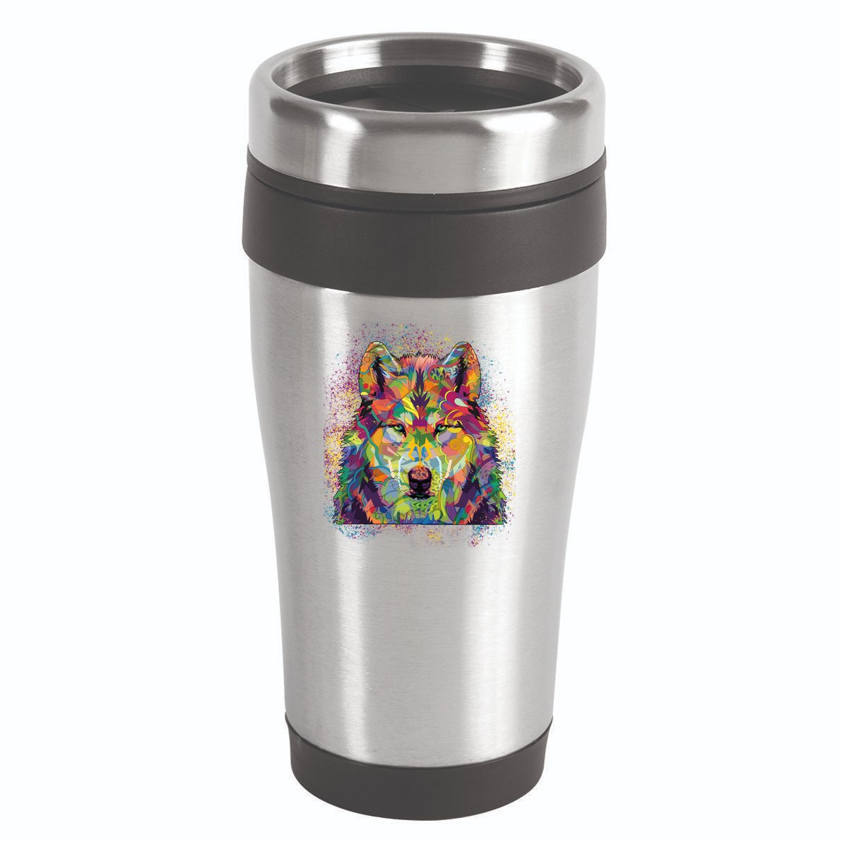 Colorful Wild Wolf Art Pattern 16oz Travel Tumbler