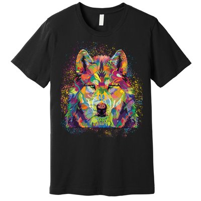 Colorful Wild Wolf Art Pattern Premium T-Shirt