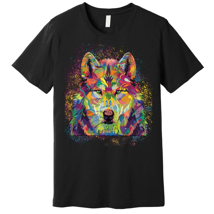 Colorful Wild Wolf Art Pattern Premium T-Shirt