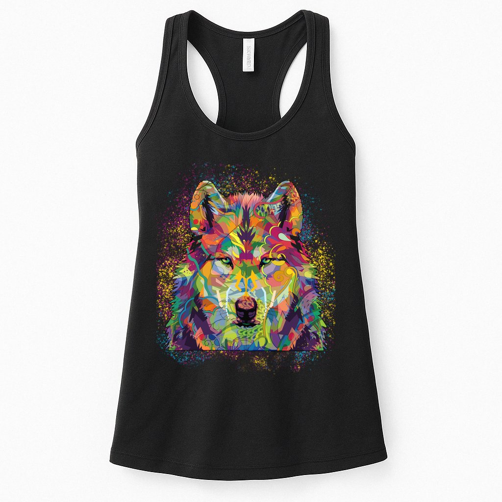 Colorful Wild Wolf Art Pattern Womens Tank Top