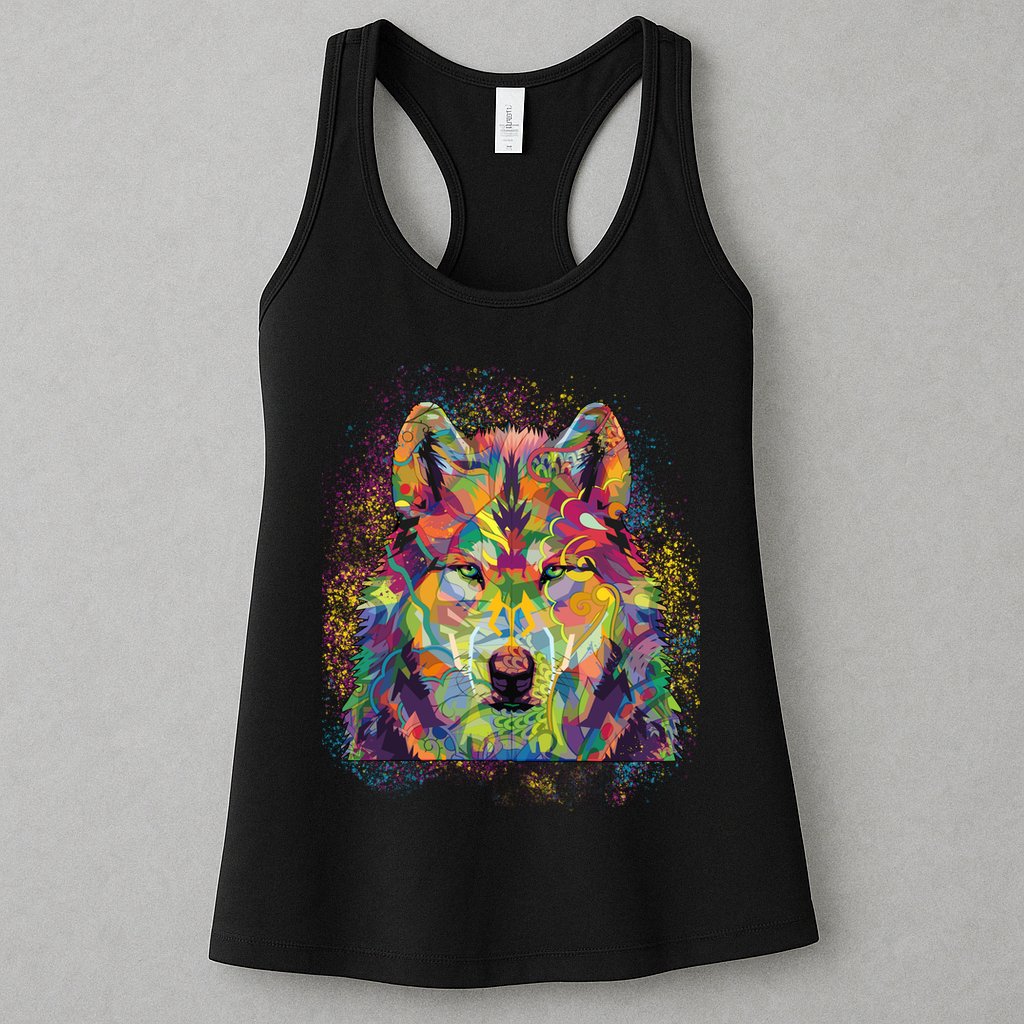 Colorful Wild Wolf Art Pattern Womens Tank Top