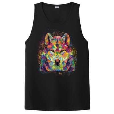 Colorful Wild Wolf Art Pattern PosiCharge Competitor Tank