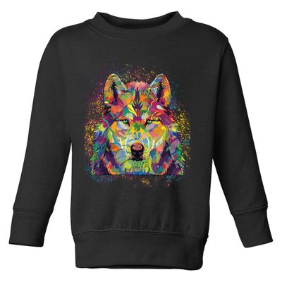 Colorful Wild Wolf Art Pattern Toddler Sweatshirt