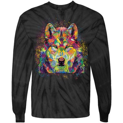 Colorful Wild Wolf Art Pattern Tie-Dye Long Sleeve Shirt