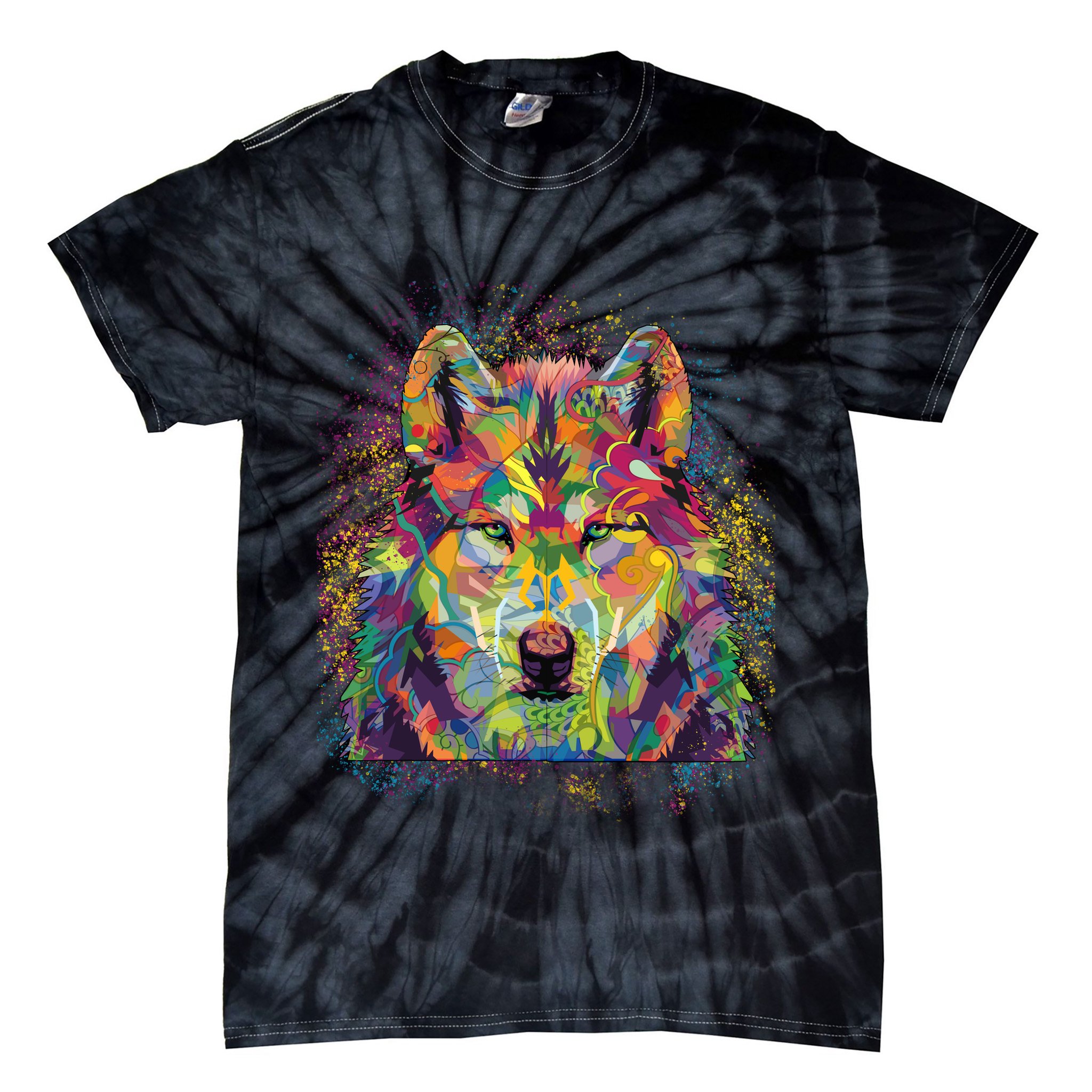 Colorful Wild Wolf Art Pattern Tie-Dye T-Shirt