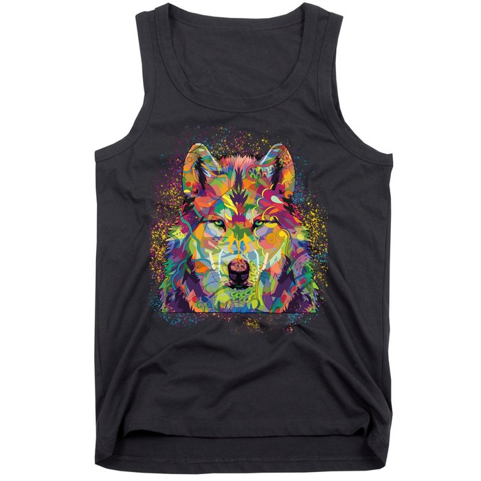 Colorful Wild Wolf Art Pattern Tank Top