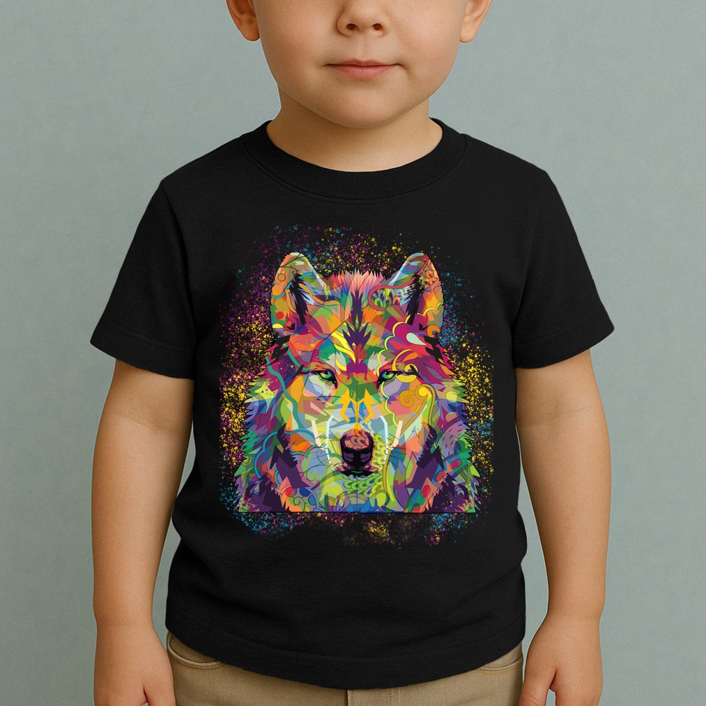 Colorful Wild Wolf Art Pattern Toddler T-Shirt