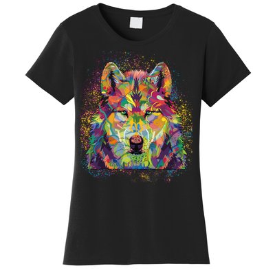 Colorful Wild Wolf Art Pattern Women's T-Shirt