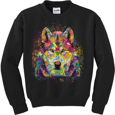 Colorful Wild Wolf Art Pattern Kids Sweatshirt