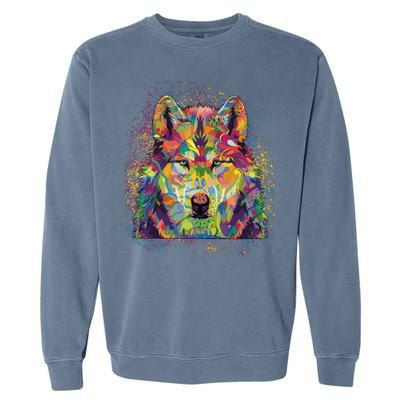 Colorful Wild Wolf Art Pattern Garment-Dyed Sweatshirt