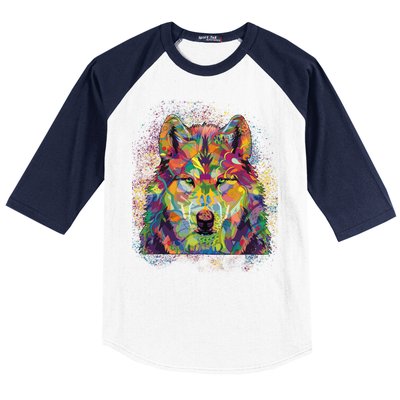 Colorful Wild Wolf Art Pattern Baseball Sleeve Shirt