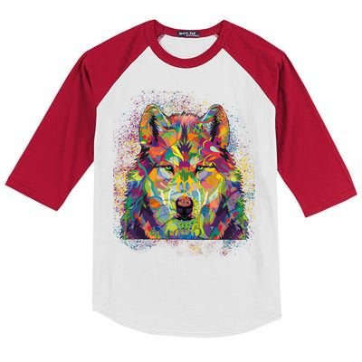 Colorful Wild Wolf Art Pattern Kids Colorblock Raglan Jersey