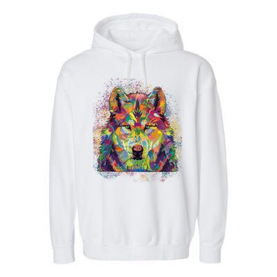 Colorful Wild Wolf Art Pattern Garment-Dyed Fleece Hoodie