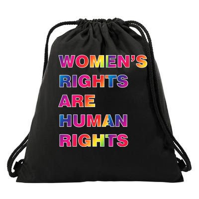 Colorful Women's Rights Are Human Rights Drawstring Bag