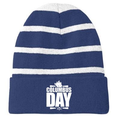 Columbus Day Striped Beanie with Solid Band