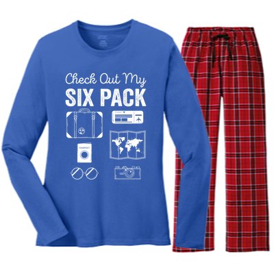 Check Out My Six Pack Flying Airplane Funny Pilot Aviation Gift Women's Long Sleeve Flannel Pajama Set 