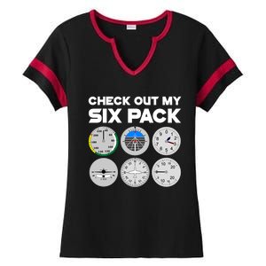 Check Out My Six Pack Pilot Airplane Flight Instruts Funny Gift Ladies Halftime Notch Neck Tee