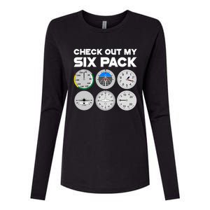 Check Out My Six Pack Pilot Airplane Flight Instruts Funny Gift Womens Cotton Relaxed Long Sleeve T-Shirt