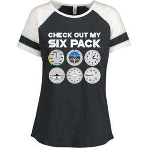 Check Out My Six Pack Pilot Airplane Flight Instruts Funny Gift Enza Ladies Jersey Colorblock Tee