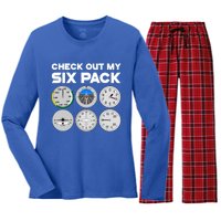 Check Out My Six Pack Pilot Airplane Flight Instruts Funny Gift Women's Long Sleeve Flannel Pajama Set 