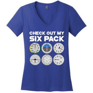 Check Out My Six Pack Pilot Airplane Flight Instruts Funny Gift Women's V-Neck T-Shirt