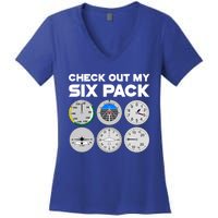 Check Out My Six Pack Pilot Airplane Flight Instruts Funny Gift Women's V-Neck T-Shirt