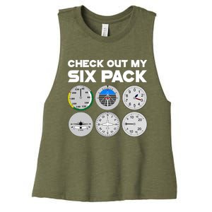 Check Out My Six Pack Pilot Airplane Flight Instruts Funny Gift Women's Racerback Cropped Tank