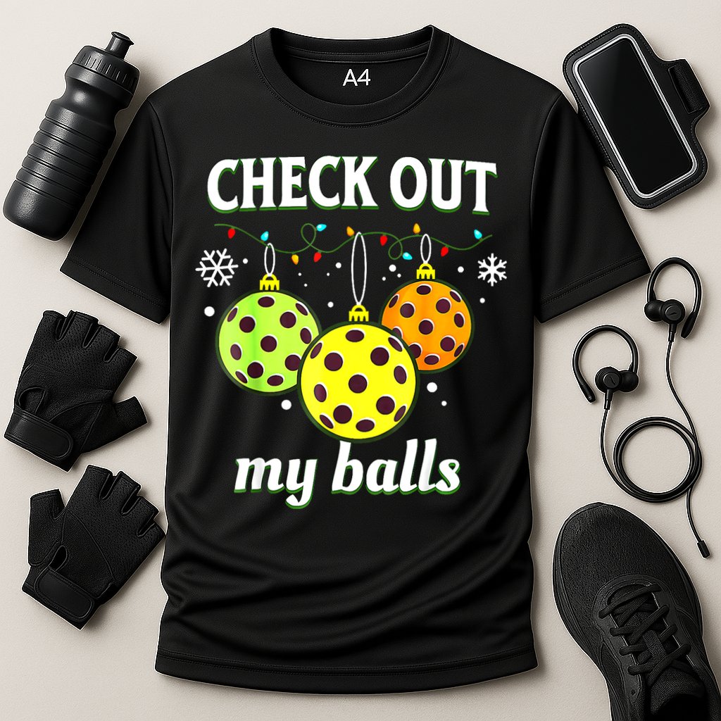 Check Out My Balls Funny Pickleball Christmas Decoration Cooling Performance Crew T-Shirt