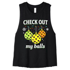 Check Out My Balls Funny Pickleball Christmas Decoration Women's Racerback Cropped Tank