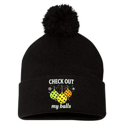 Check Out My Balls Funny Pickleball Christmas Decoration Pom Pom 12in Knit Beanie