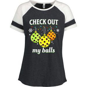 Check Out My Balls Funny Pickleball Christmas Decoration Enza Ladies Jersey Colorblock Tee