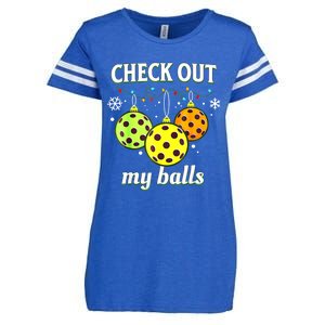 Check Out My Balls Funny Pickleball Christmas Decoration Enza Ladies Jersey Football T-Shirt