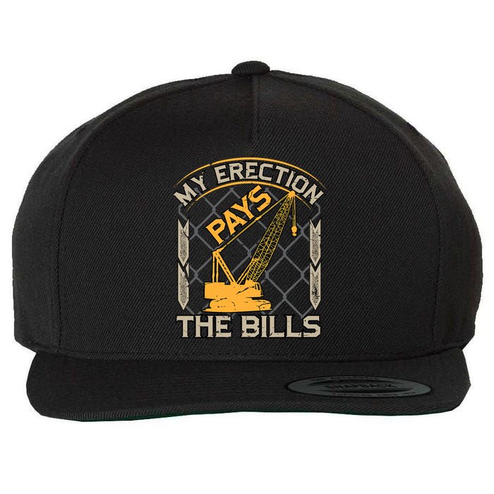 Crane Operator My Erection Pays The Bills Funny Construction Wool Snapback Cap