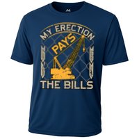 Crane Operator My Erection Pays The Bills Funny Construction Cooling Performance Crew T-Shirt
