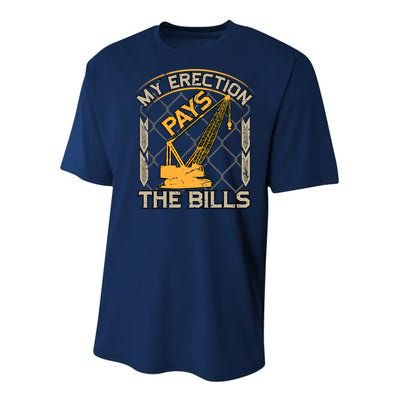 Crane Operator My Erection Pays The Bills Funny Construction Youth Performance Sprint T-Shirt