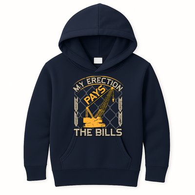Crane Operator My Erection Pays The Bills Funny Construction Kids Hoodie