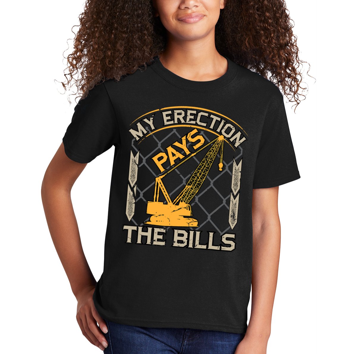 Crane Operator My Erection Pays The Bills Funny Construction Kids T-Shirt