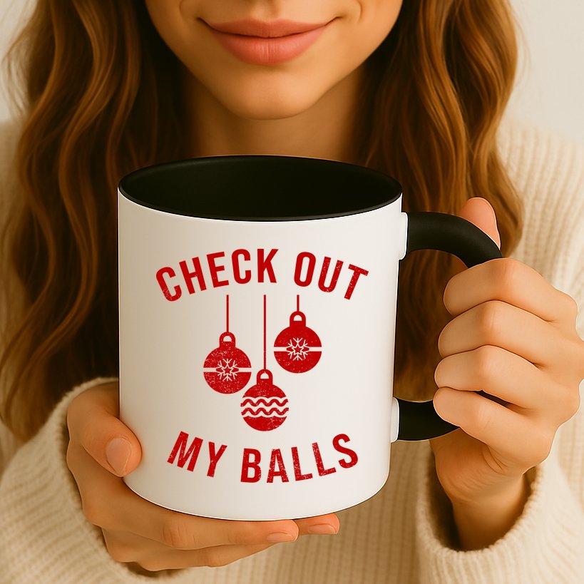 Checkout Out My Balls Funny XMas Christmas Mug