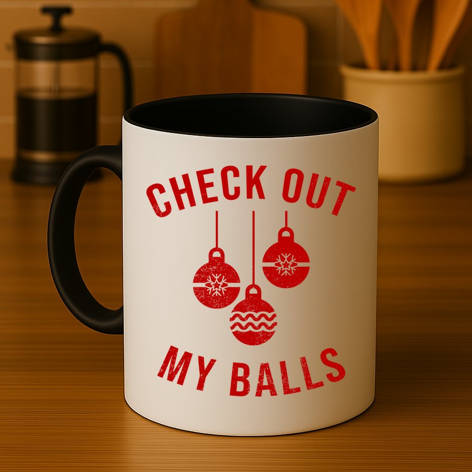 Checkout Out My Balls Funny XMas Christmas Mug