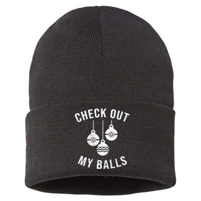 Checkout Out My Balls Funny XMas Christmas Sustainable Knit Beanie