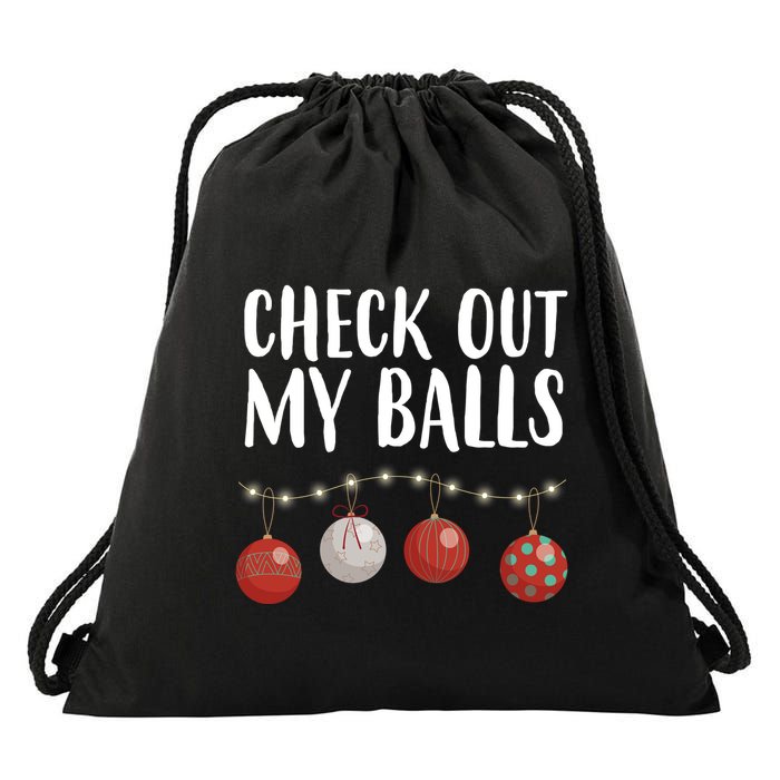 Check Out My Balls Funny Christmas Ornament Drawstring Bag