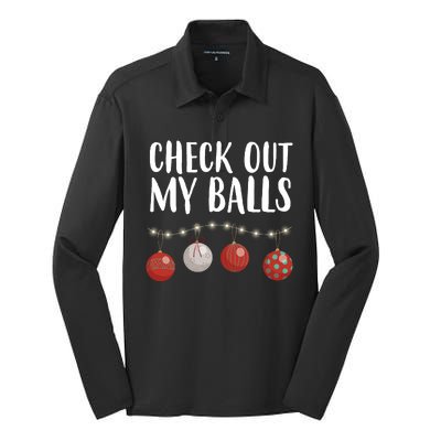 Check Out My Balls Funny Christmas Ornament Silk Touch Performance Long Sleeve Polo