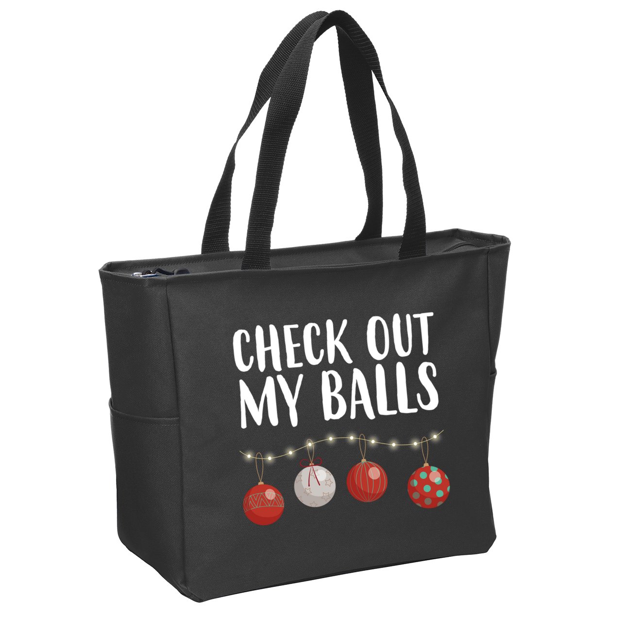 Check Out My Balls Funny Christmas Ornament Zip Tote Bag