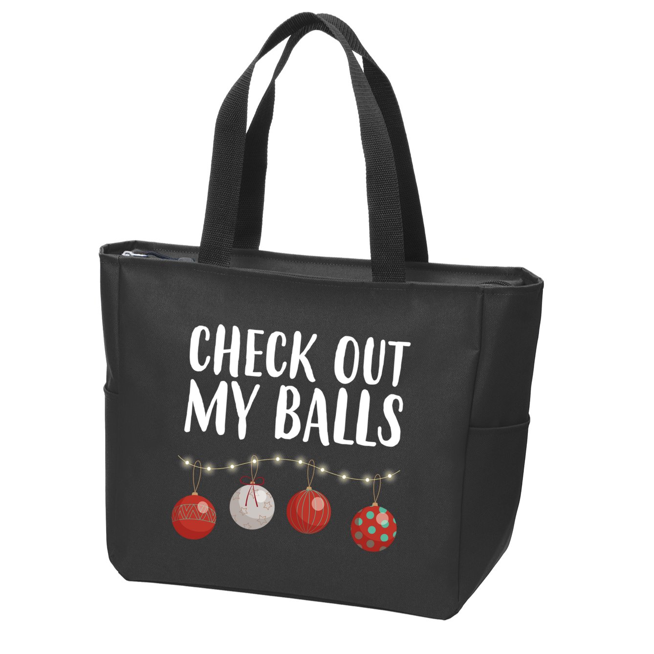 Check Out My Balls Funny Christmas Ornament Zip Tote Bag