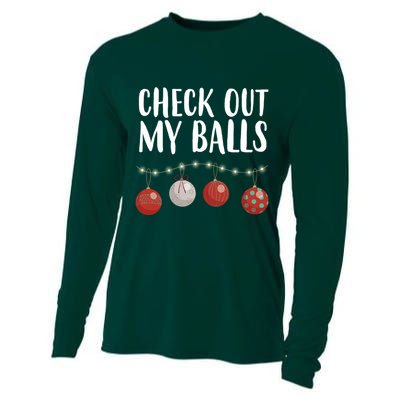 Check Out My Balls Funny Christmas Ornament Cooling Performance Long Sleeve Crew