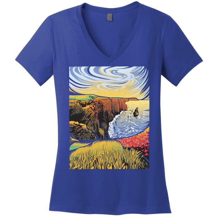 Cliffs Of Moher Landscape Nature Women's V-Neck T-Shirt