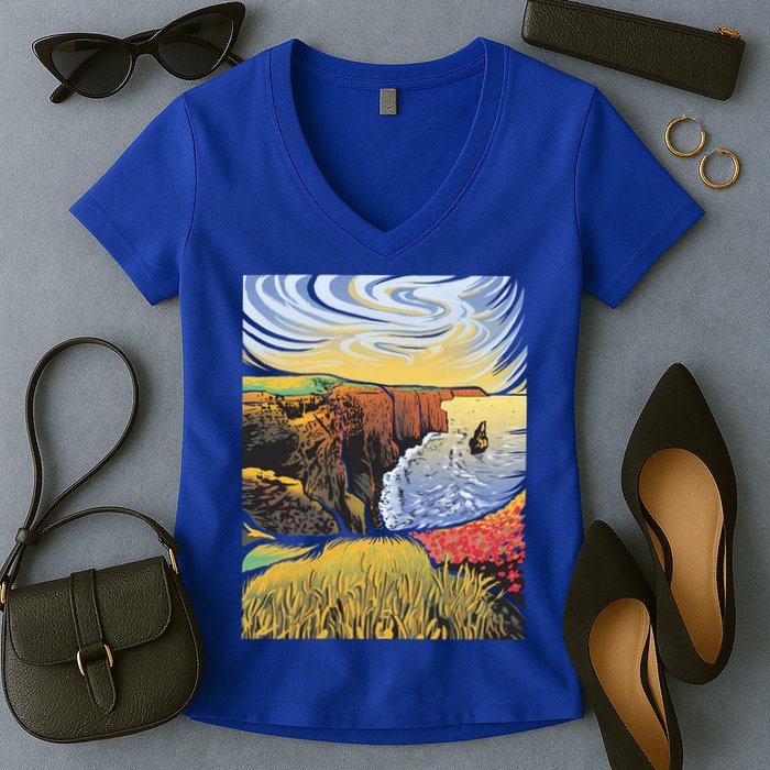 Cliffs Of Moher Landscape Nature Women's V-Neck T-Shirt